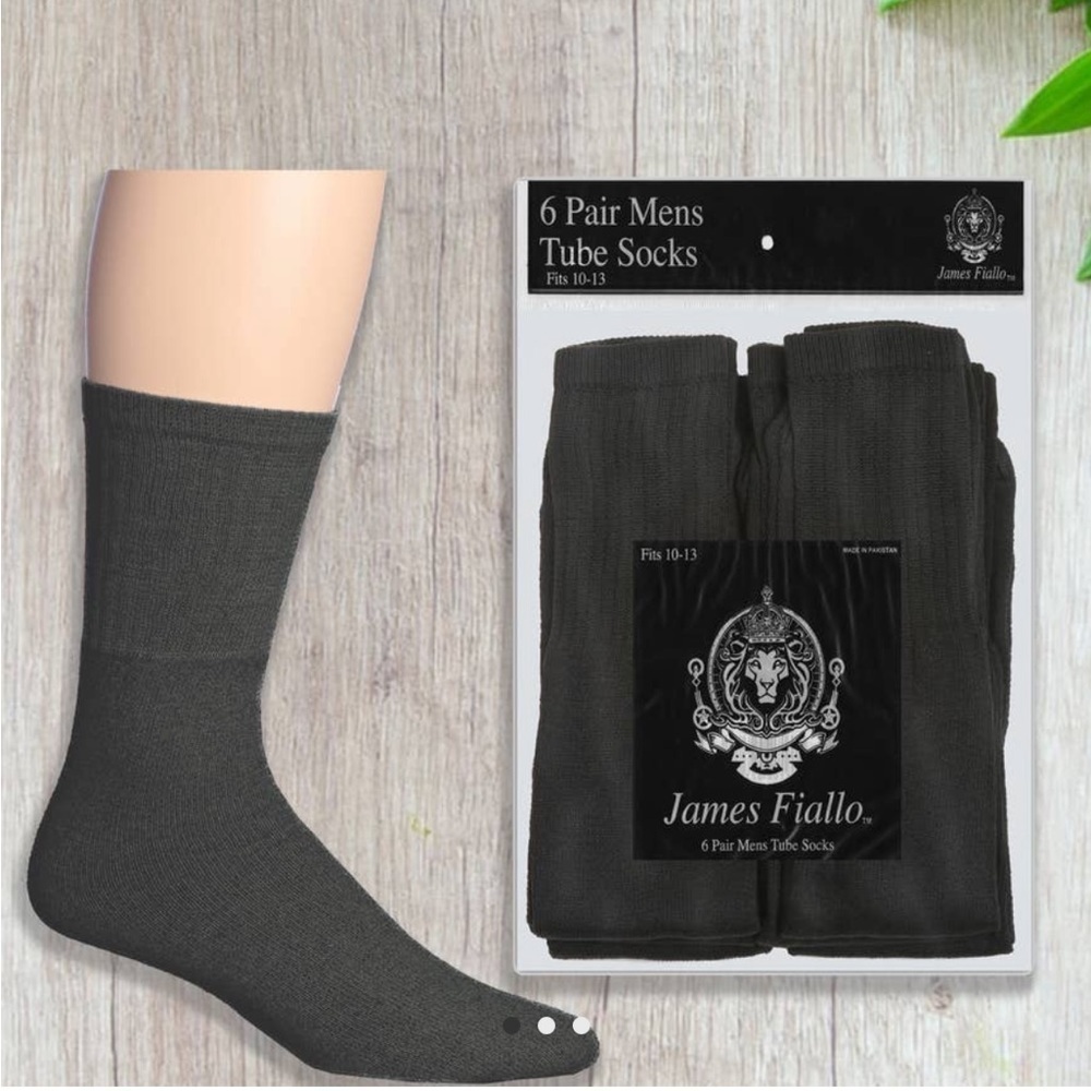 MEN'S JAMES FIALLO 6 PACK SPORTS TUBE CREW SOCKS BLACK